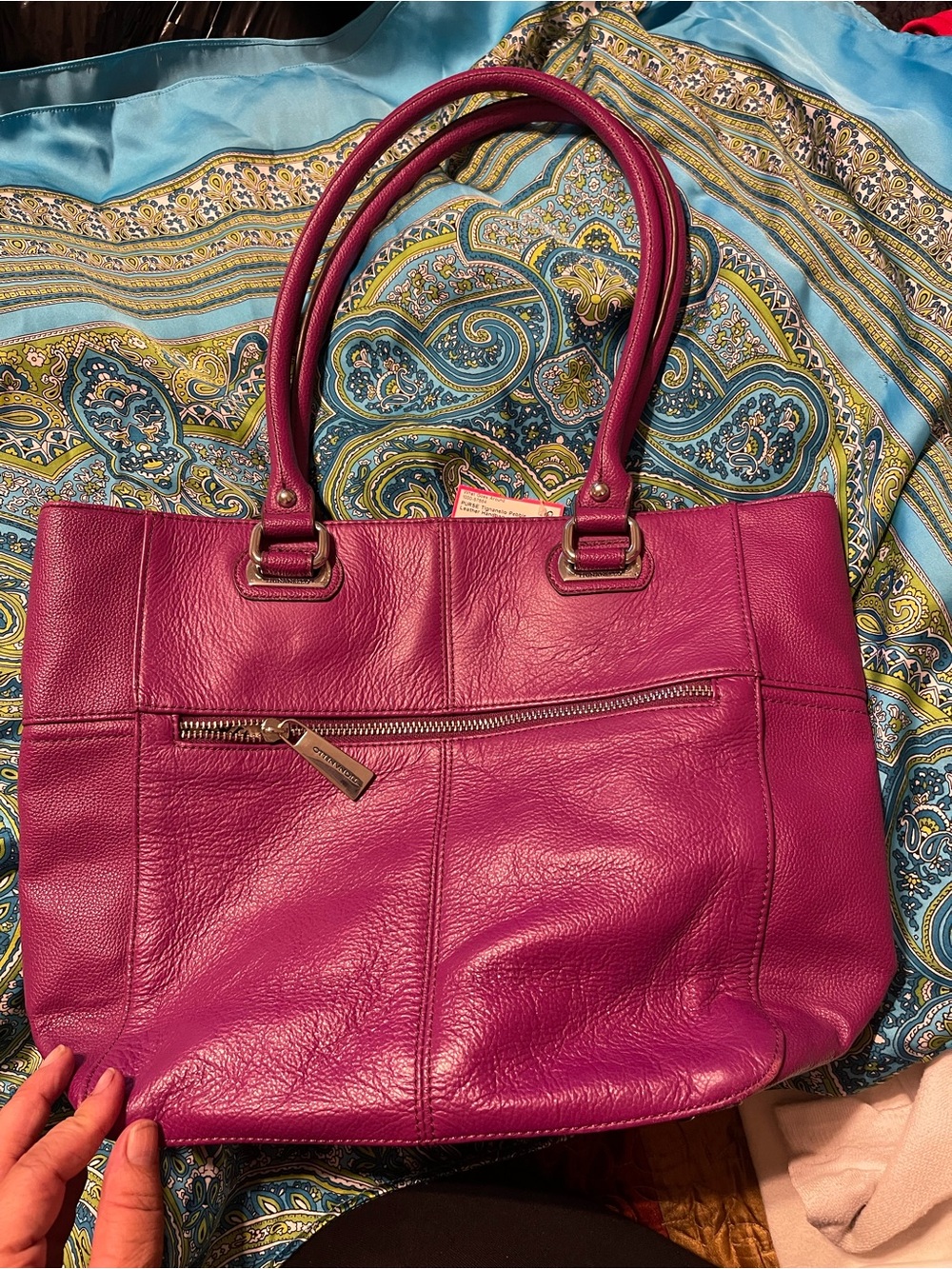 Fuchsia pebbled leather tote